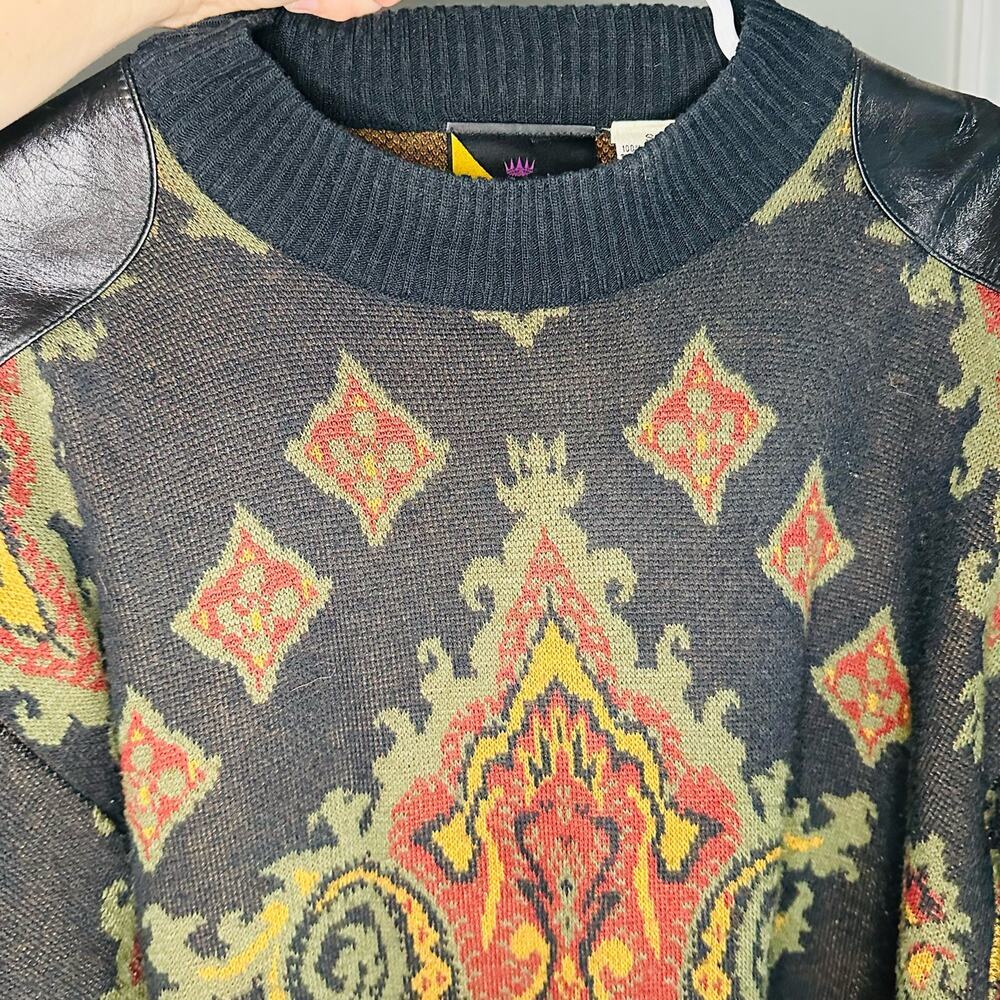 Vintage International Index Acrylic Black & Gold Funky Pattern Sweater Size S - Picture 5 of 9